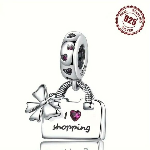 Shopping Bag Charm With Bow & Heart Accents Jewelry - Shopping Bag Charm With Bow & Heart Accents (SKU # 3052)